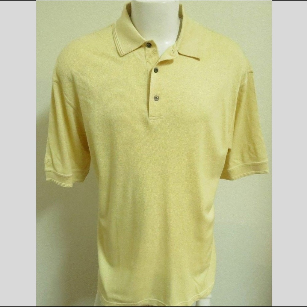 Sz L Yellow Solid Ping Mens Silk/Cotton #EE Golf Polo Shirt